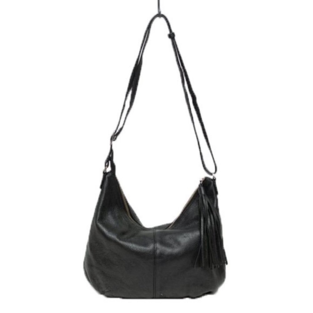 MARGOT Black Pebbled Leather Adjustable Strap Hobo